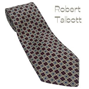 Robert Talbott Tan Burgundy Blue Pure Silk Necktie